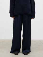 Breya Satin Drawstring Trousers - Navy