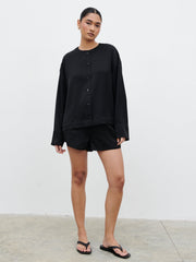 Breya Satin Drawstring Shorts - Black