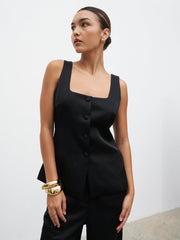Breya Satin Waistcoat - Black