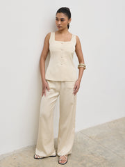 Breya Satin Drawstring Trousers - Oyster