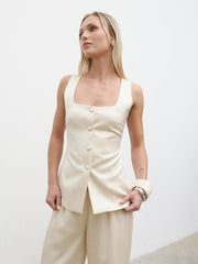 Breya Satin Waistcoat - Oyster