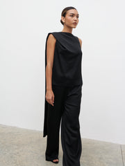 Breya Scarf Satin Top - Black