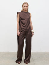 Breya Scarf Satin Top - Chocolate Brown