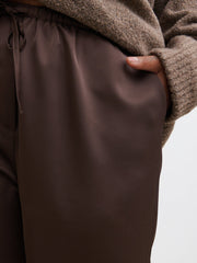 Breya Satin Drawstring Trousers Curve - Chocolate Brown