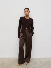 Lacey Button Down Top - Brown