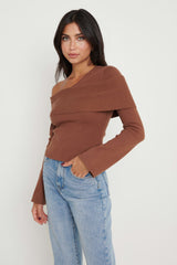 Brigitte Asymmetric Knit Top - Brown