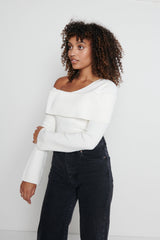 Brigitte Asymmetric Knit Top- Cream