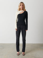 Brogan Contrast Knit Top - Black and Cream