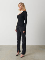 Brogan Contrast Knit Top - Black and Cream