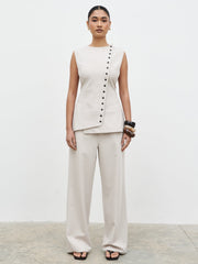 Brylee Asymmetric Button Waistcoat - Stone