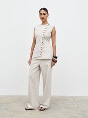 Brylee Asymmetric Button Waistcoat - Stone