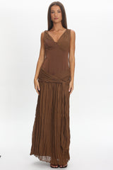 Keia Crepe Chiffon One-Shoulder Maxi Dress Chocolate