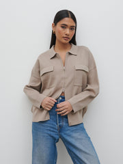 Cameron Zip Up Cardigan - Taupe