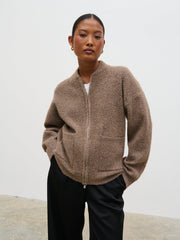Camille Boucle Knit Bomber - Mocha
