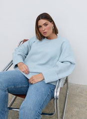 Camille Oversized Borg Knit Jumper Curve - Pale Blue