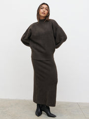 Camille Balloon Sleeve Knit Jumper - Bark