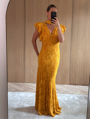 Katelynn Frill Jacquard Maxi Dress - Yellow Ochre