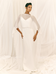 Almada Draped Organza Cape - Ivory
