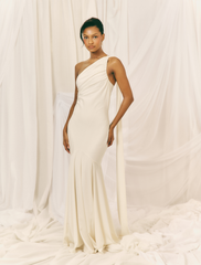 Porto One Shoulder Godet Maxi Dress - Ivory