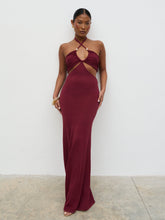 Candice Halterneck Beaded Knit Maxi Dress - Wine