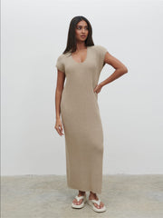 Rose Knit Midaxi Dress - Stone Taupe