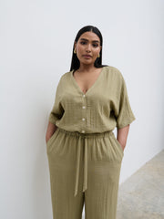 Carey Easywear Jumpsuit Curve - Olive