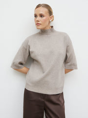 Carmel 3/4 Sleeve Grown Neck Knit Jumper - Beige