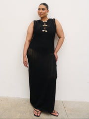 Celeste Knit Maxi Dress Curve - Black and Cream