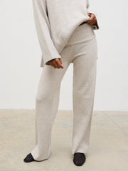Chelsea Knit Trousers with Folded Waistband - Beige