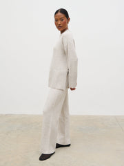 Chelsea Knit Trousers with Folded Waistband - Beige