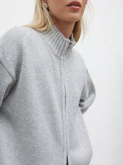 Claudia Double Ended Zip Knit Cardigan - Light Grey