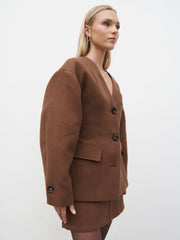 Colby Collarless Jacket - Brown
