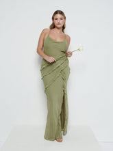 Constance Ruffle Chiffon Maxi Bridesmaid Dress - Olive