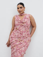 Constance Scarf Ruffle Maxi Dress Curve - Berry Multi Abstract