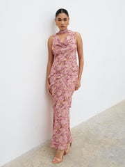 Constance Scarf Ruffle Maxi Dress - Berry Multi Abstract
