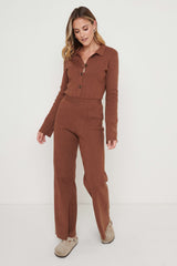 Daisy Wide Leg Knit Jumpsuit- Brown
