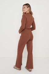 Daisy Wide Leg Knit Jumpsuit- Brown