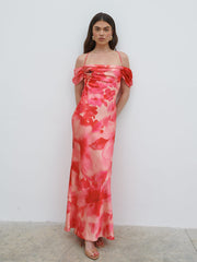 Daria Cowl Slip Maxi Dress - Pink Large Scale Floral