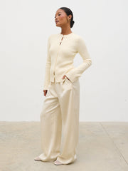 Dayo Boucle Knit Button Down Top - Cream