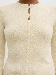 Dayo Boucle Knit Button Down Top - Cream