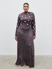 Delilah Asymmetric Maxi Jersey Dress Curve - Polka Dot