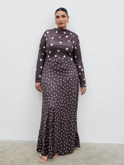 Delilah Asymmetric Maxi Jersey Dress Curve - Polka Dot