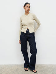 Denver Buttoned Long Sleeve Knit Top - Taupe