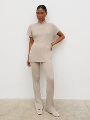 Dionne Short Sleeve Knit Top - Taupe Marl