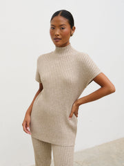 Dionne Short Sleeve Knit Top - Taupe Marl