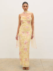 Eden Scarf Jacquard Printed Maxi Dress - Lemon Blush Floral
