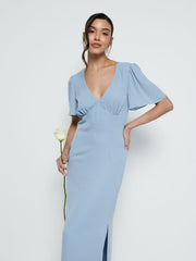 Edie Chiffon Short Sleeve Maxi Bridesmaid Dress - Dusty Blue