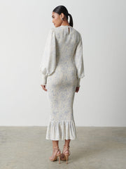 Elise Cut Out Shirred Printed Midaxi Dress - Peony Abstract Floral Print