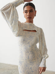Elise Cut Out Shirred Printed Midaxi Dress - Peony Abstract Floral Print