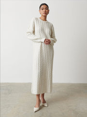 Elisha Cable Knit Midaxi Dress - Cream